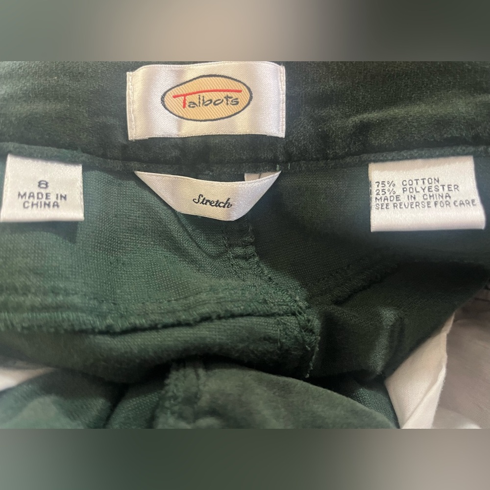 TALBOTS Velour Velvet  Emerald Green Stretch Pants Size 8 - Picture 4 of 4